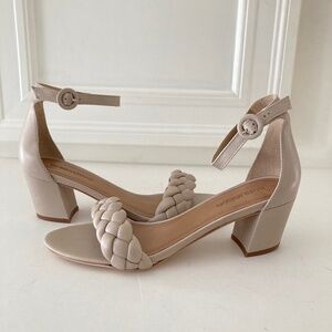 NWOT Bernardo Anthropologie Bethany Taupe Leather Braided Heels Sz 9